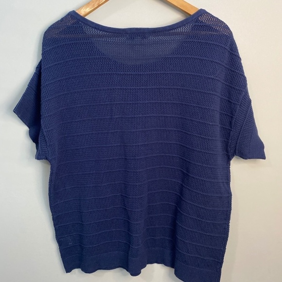 H by Halston Women's Loose Knit Navy See-through Short Sleeve Sweater Top 2XL - Picture 3 of 8